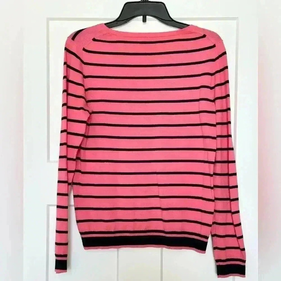 J. CREW Mercantile Pink Navy Striped ‘Peyton’ Knit Pullover Sweater Size Medium - Picture 2 of 4